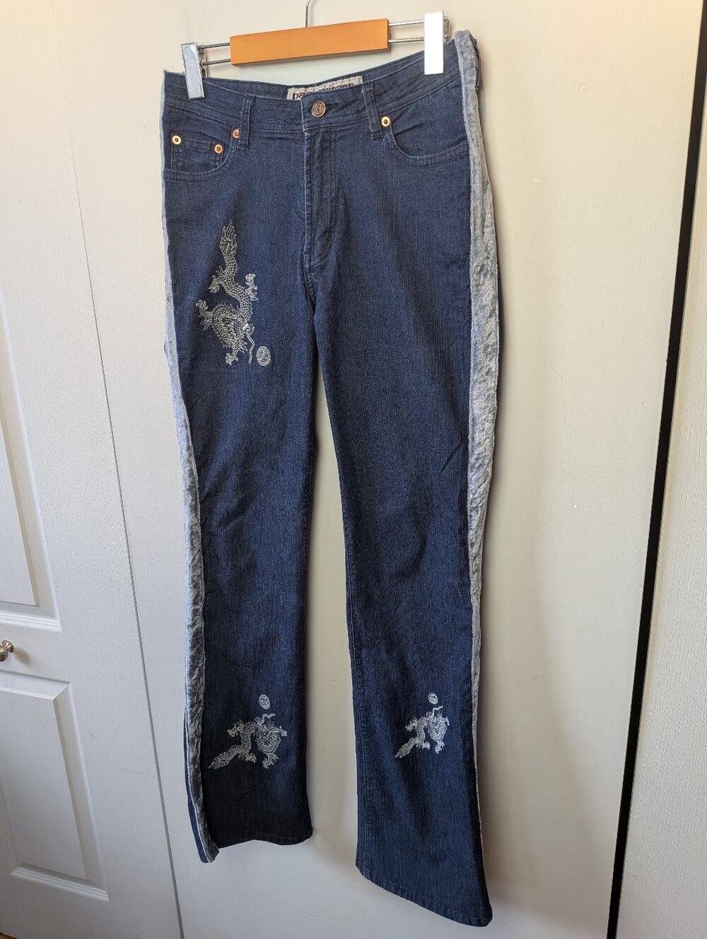 PARASUCO Y2K Flare Handmade Details Velvet Sides Size 28 Blue 00' Women Jeans